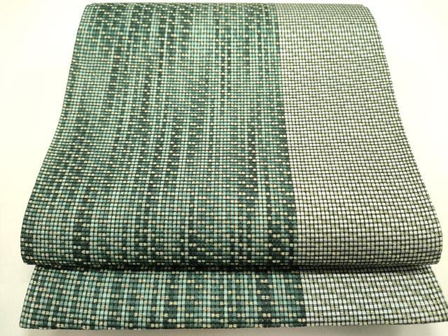 平和屋着物●全通柄袋帯　格子　金糸　正絹　逸品　DABE1830op