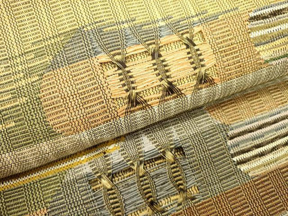 平和屋着物●太鼓柄袋帯　もじり織　抽象文様　金糸　正絹　逸品　DABE1831op