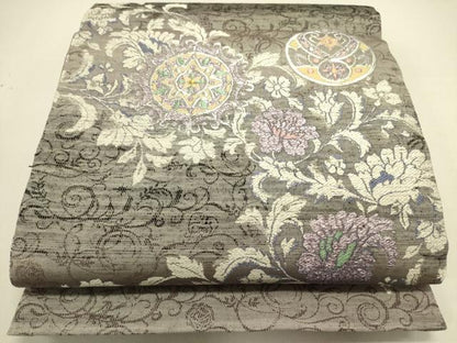 平和屋着物●両方向　両面全通柄袋帯　花唐草文　ラメ糸　やまと誂製　正絹　逸品　未使用　DABE1832op