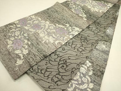 平和屋着物●両方向　両面全通柄袋帯　花唐草文　ラメ糸　やまと誂製　正絹　逸品　未使用　DABE1832op