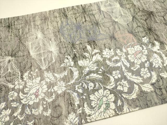 平和屋着物●両方向　両面全通柄袋帯　花唐草文　ラメ糸　やまと誂製　正絹　逸品　未使用　DABE1832op