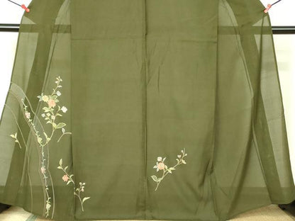 平和屋着物＊夏物　中国三大刺繍　スワトウ刺繍　汕頭刺繍　総刺繍　訪問着　紗　草花　金糸　正絹　逸品　DABE1835op