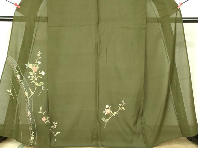 平和屋着物＊夏物　中国三大刺繍　スワトウ刺繍　汕頭刺繍　総刺繍　訪問着　紗　草花　金糸　正絹　逸品　DABE1835op