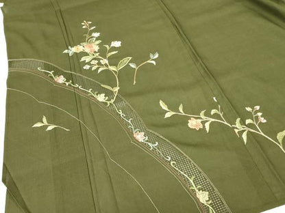 平和屋着物＊夏物　中国三大刺繍　スワトウ刺繍　汕頭刺繍　総刺繍　訪問着　紗　草花　金糸　正絹　逸品　DABE1835op