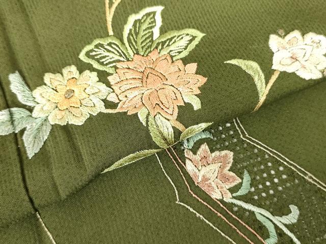 平和屋着物＊夏物　中国三大刺繍　スワトウ刺繍　汕頭刺繍　総刺繍　訪問着　紗　草花　金糸　正絹　逸品　DABE1835op