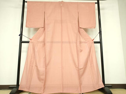 平和屋着物＊夏物 色無地 縦絽 珊瑚色 正絹 逸品 未使用 DABE1838op