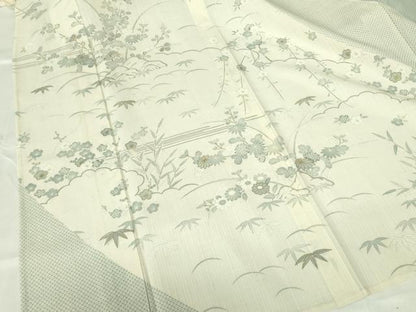 平和屋着物＊夏物 染織の名門 しょうざん 生紬 訪問着 絞り 花芝文 金彩 正絹 逸品 DABE1840op