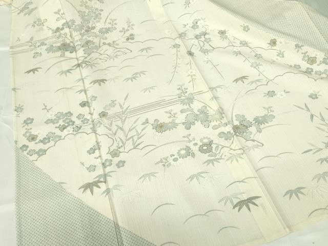 平和屋着物＊夏物 染織の名門 しょうざん 生紬 訪問着 絞り 花芝文 金彩 正絹 逸品 DABE1840op