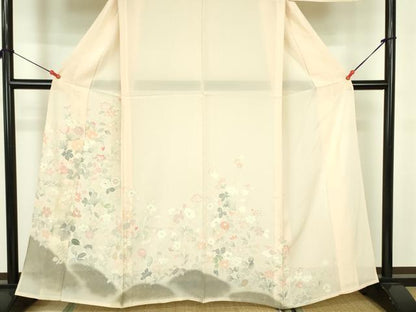 平和屋着物＊夏物 訪問着 絽 草花 暈し染め 銀彩 正絹 逸品 DABE1843op