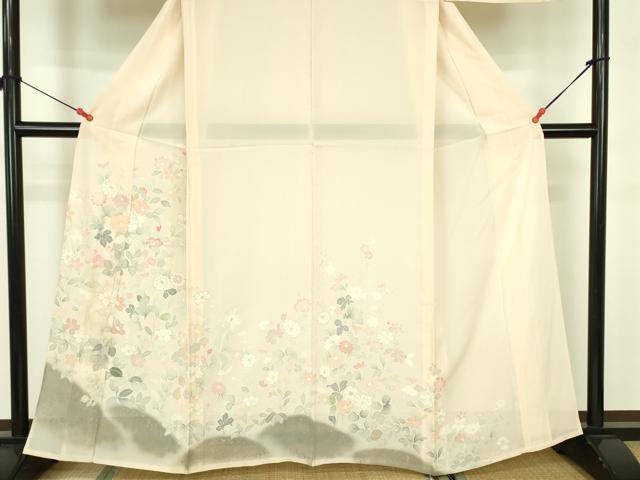 平和屋着物＊夏物 訪問着 絽 草花 暈し染め 銀彩 正絹 逸品 DABE1843op