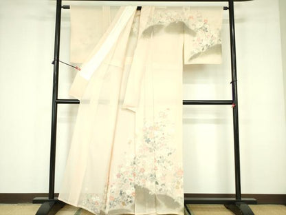 平和屋着物＊夏物 訪問着 絽 草花 暈し染め 銀彩 正絹 逸品 DABE1843op