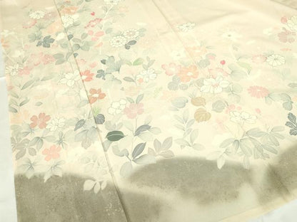 平和屋着物＊夏物 訪問着 絽 草花 暈し染め 銀彩 正絹 逸品 DABE1843op