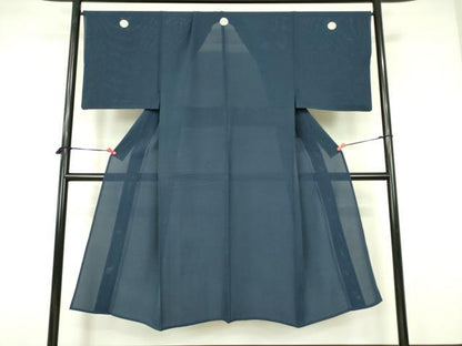 平和屋着物＊夏物 男性 色紋付 絽 留紺色 正絹 逸品 DABE1846op