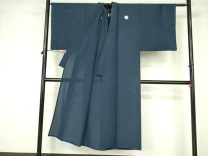平和屋着物＊夏物 男性 色紋付 絽 留紺色 正絹 逸品 DABE1846op