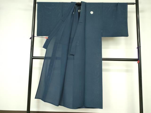 平和屋着物＊夏物 男性 色紋付 絽 留紺色 正絹 逸品 DABE1846op