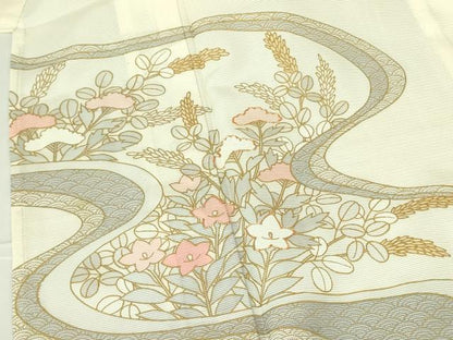 平和屋着物＊夏物 訪問着 絽 駒刺繍 流水草花文 金彩 正絹 逸品 DABE1853op