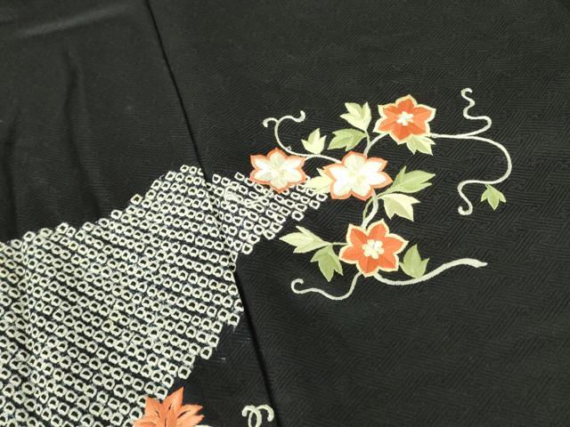 平和屋着物■訪問着 駒刺繍 総刺繍 絞り 花唐草文 黒地 正絹 逸品 DABE1859op