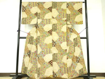 平和屋着物■上質な小紋 更紗草花文 金彩 鬼しぼ縮緬 正絹 逸品 DABE1861op