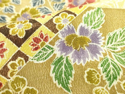 平和屋着物■上質な小紋 更紗草花文 金彩 鬼しぼ縮緬 正絹 逸品 DABE1861op