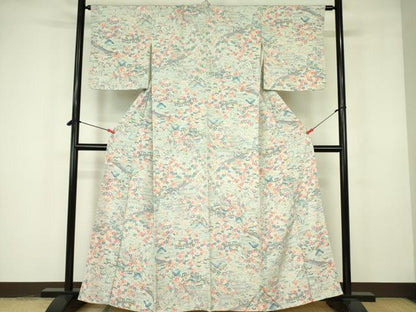 平和屋着物■上質な小紋 型染 風景花松文 正絹 逸品 DABE1862op