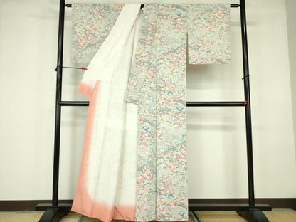 平和屋着物■上質な小紋 型染 風景花松文 正絹 逸品 DABE1862op