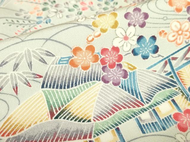平和屋着物■上質な小紋 型染 風景花松文 正絹 逸品 DABE1862op
