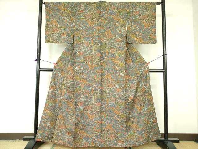 平和屋着物■上質な小紋 紬地 草花 正絹 逸品 DABE1874op