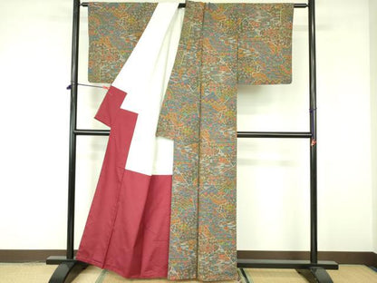 平和屋着物■上質な小紋 紬地 草花 正絹 逸品 DABE1874op
