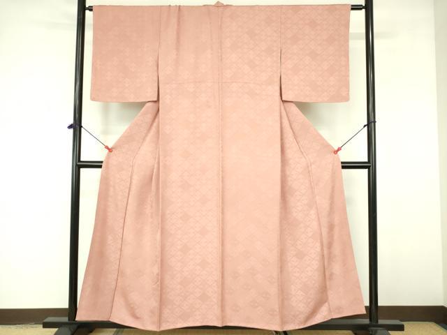 平和屋着物■上質な色無地 双鶴菱地紋 宍色 正絹 逸品 DABE1884op