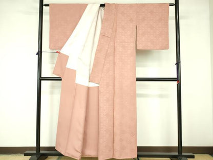 平和屋着物■上質な色無地 双鶴菱地紋 宍色 正絹 逸品 DABE1884op