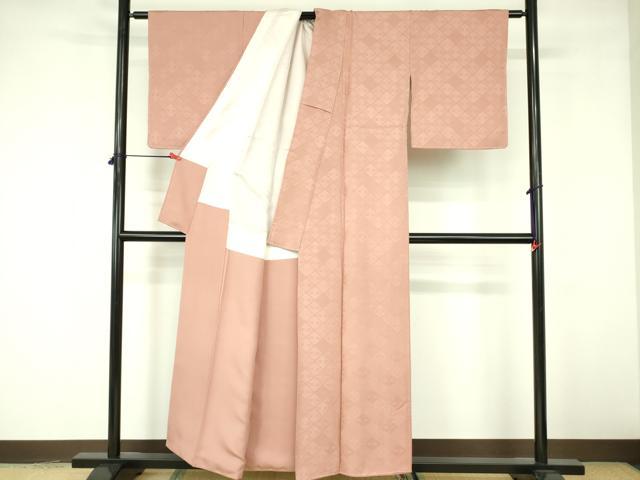 平和屋着物■上質な色無地 双鶴菱地紋 宍色 正絹 逸品 DABE1884op