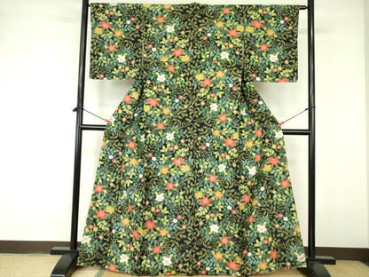 平和屋着物■上質な紬 草花 正絹 逸品 未使用 DABE1888op