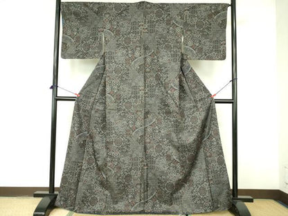 平和屋着物■上質な紬 洋花文 黒地 正絹 逸品 DABE1889op