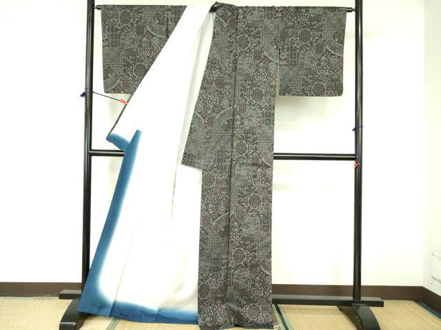 平和屋着物■上質な紬 洋花文 黒地 正絹 逸品 DABE1889op