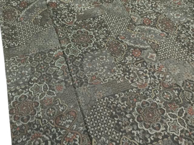 平和屋着物■上質な紬 洋花文 黒地 正絹 逸品 DABE1889op