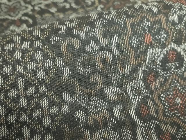 平和屋着物■上質な紬 洋花文 黒地 正絹 逸品 DABE1889op
