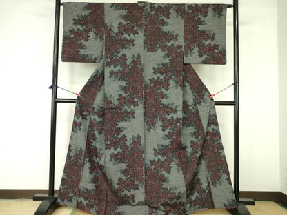平和屋着物■上質な紬　草花　正絹　逸品　DABE1894op