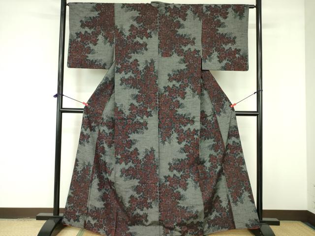 平和屋着物■上質な紬　草花　正絹　逸品　DABE1894op