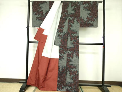 平和屋着物■上質な紬　草花　正絹　逸品　DABE1894op