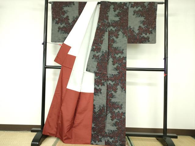 平和屋着物■上質な紬　草花　正絹　逸品　DABE1894op