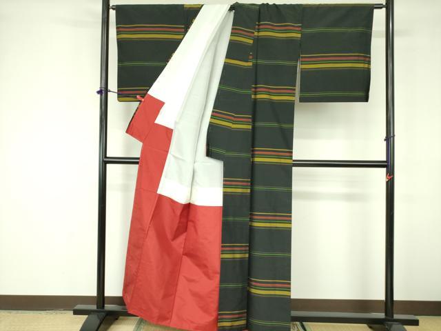 平和屋着物■本場縞大島紬 横段文 正絹 逸品 DABE1897op