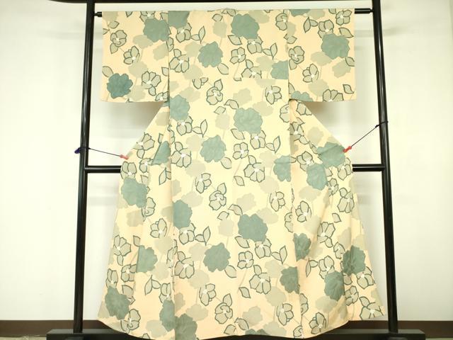平和屋着物▼上質な小紋 単衣 地紋起こし 舞花 正絹 逸品 DABE1927op