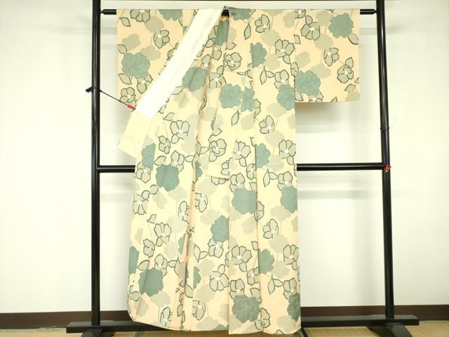 平和屋着物▼上質な小紋 単衣 地紋起こし 舞花 正絹 逸品 DABE1927op