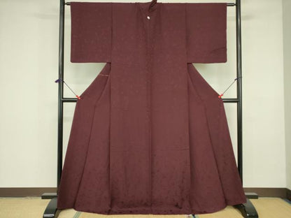 平和屋着物▼上質な色無地 花唐草地紋 葡萄色 正絹 逸品 DABE1930op