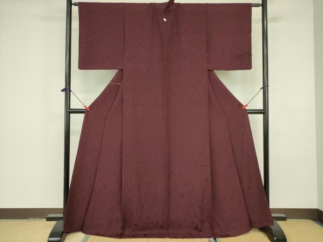 平和屋着物▼上質な色無地 花唐草地紋 葡萄色 正絹 逸品 DABE1930op