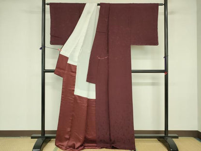 平和屋着物▼上質な色無地 花唐草地紋 葡萄色 正絹 逸品 DABE1930op