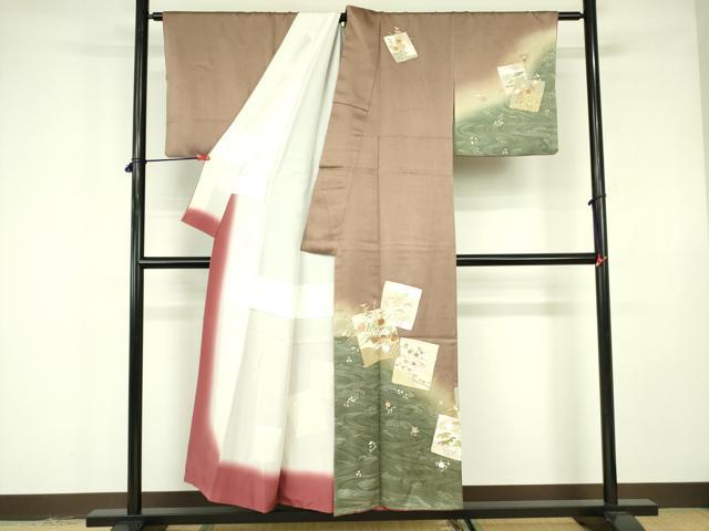 平和屋着物■訪問着 刺繍 色紙花松文 暈し染め 金彩 正絹 逸品 DABE1937op