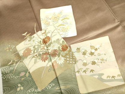 平和屋着物■訪問着 刺繍 色紙花松文 暈し染め 金彩 正絹 逸品 DABE1937op