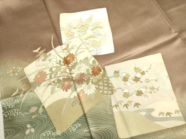 平和屋着物■訪問着 刺繍 色紙花松文 暈し染め 金彩 正絹 逸品 DABE1937op