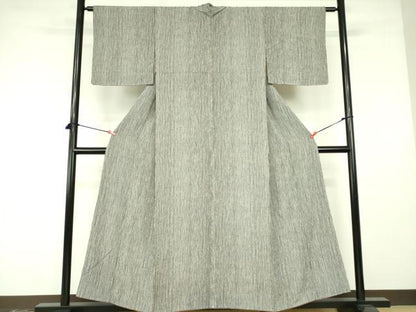 平和屋着物■上質な小紋 縞 黒地 正絹 逸品 DABE1942op